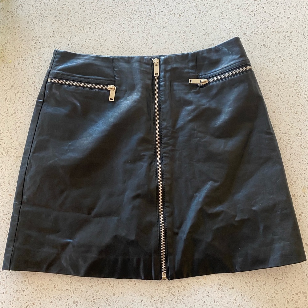 Faux leather black mini skirt
